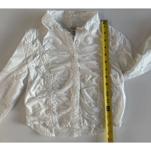 Urban Outfitters White Ruched Long Sleeve Button-Up Crop Shirt XS - Picture 6 of 8